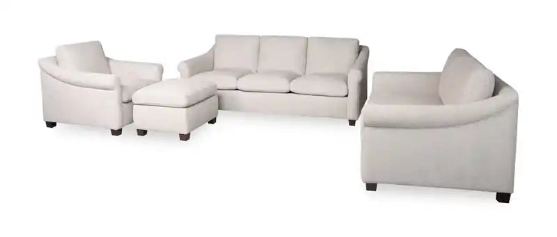 Canapé 84 po en tissu chenille avec accoudoirs roulés et pieds en bois - Blanc coquille