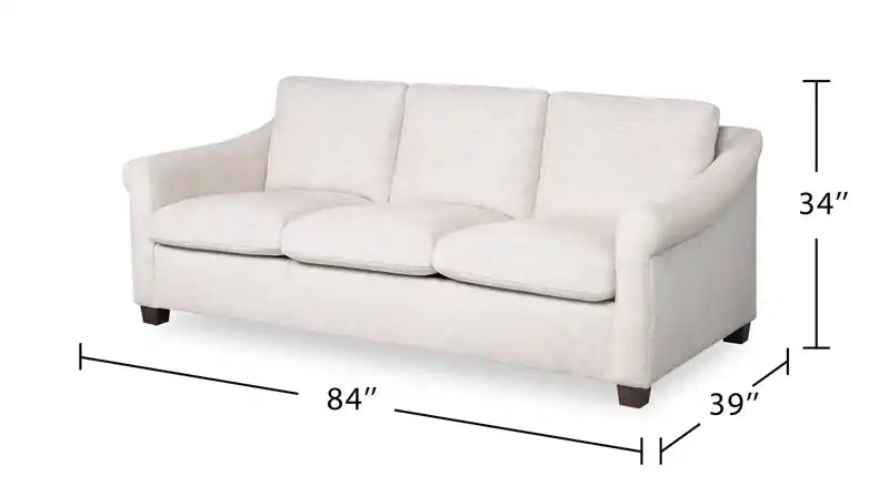 Canapé 84 po en tissu chenille avec accoudoirs roulés et pieds en bois - Blanc coquille