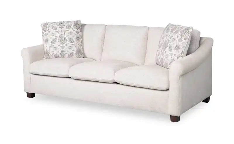 Canapé 84 po en tissu chenille avec accoudoirs roulés et pieds en bois - Blanc coquille