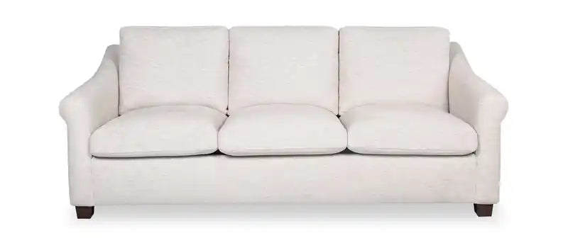 Canapé 84 po en tissu chenille avec accoudoirs roulés et pieds en bois - Blanc coquille