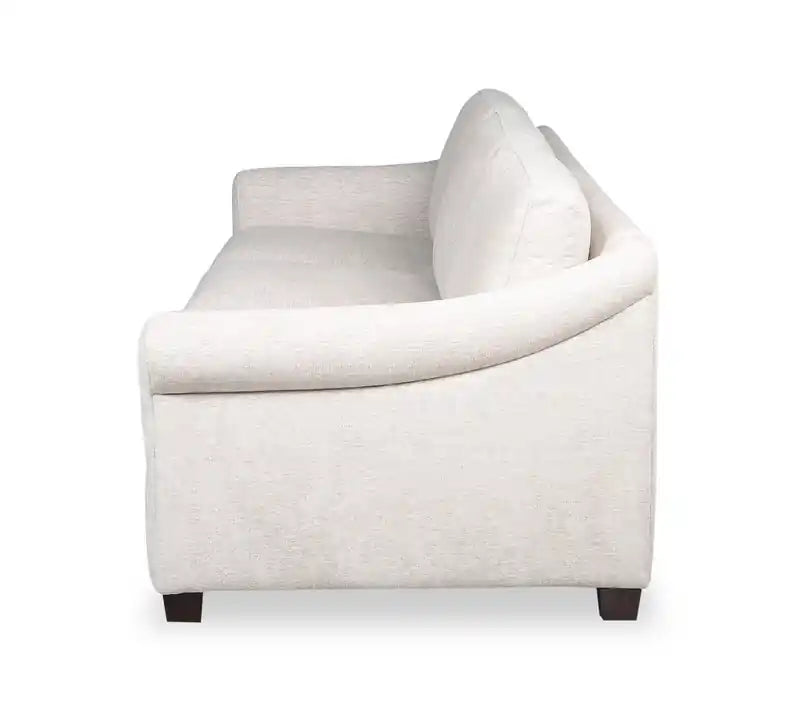 Canapé 84 po en tissu chenille avec accoudoirs roulés et pieds en bois - Blanc coquille