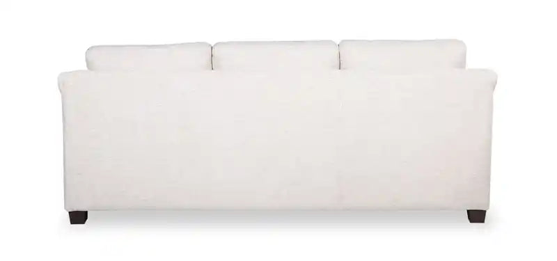 Canapé 84 po en tissu chenille avec accoudoirs roulés et pieds en bois - Blanc coquille