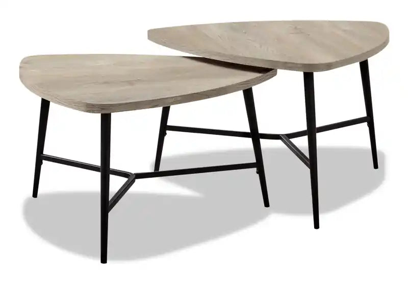 Mason 32.5 Modern 2-Pack Nesting Coffee Tables - Taupe with Black Metal Legs