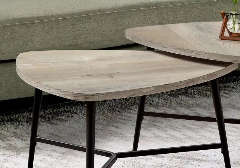 32,5 Tables basses gigognes modernes lot de 2 - Taupe avec pieds en métal noir