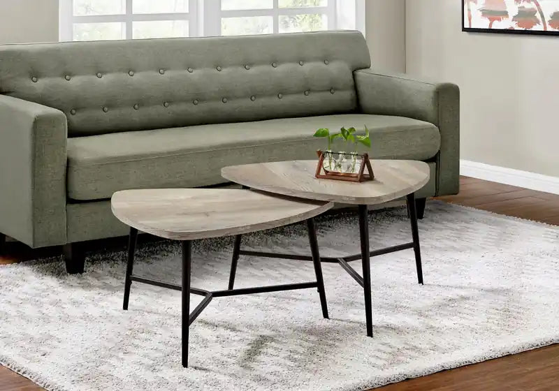 32,5 Tables basses gigognes modernes lot de 2 - Taupe avec pieds en métal noir