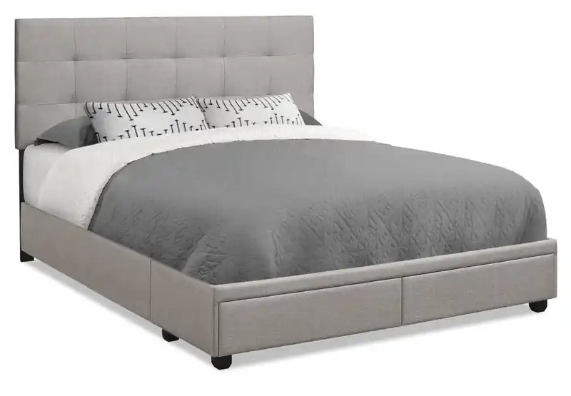 Minka Upholstered Storage Platform Bed in Grey Fabric, Tufted