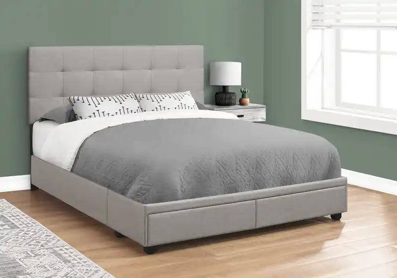 Lit plateforme capitonné Minka en tissu gris, capitonné