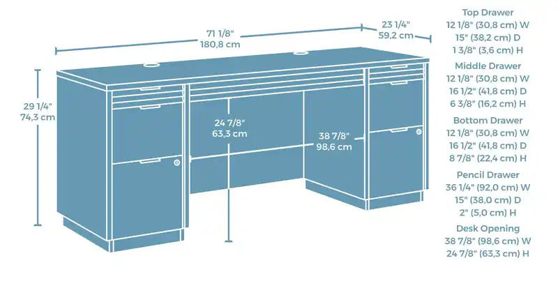 71.18 Bureau de direction avec caisson à 6 tiroirs