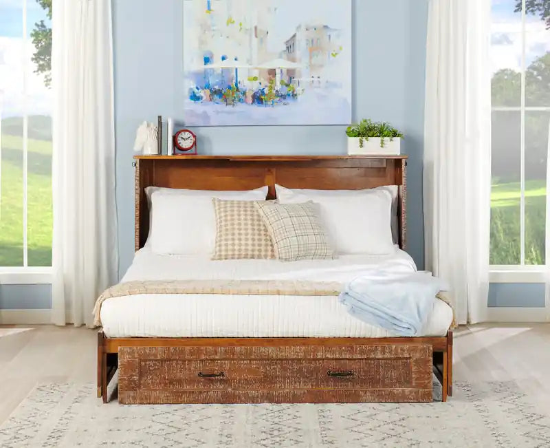 Lit-coffre Parker avec matelas en mousse à mémoire de forme, brun patiné