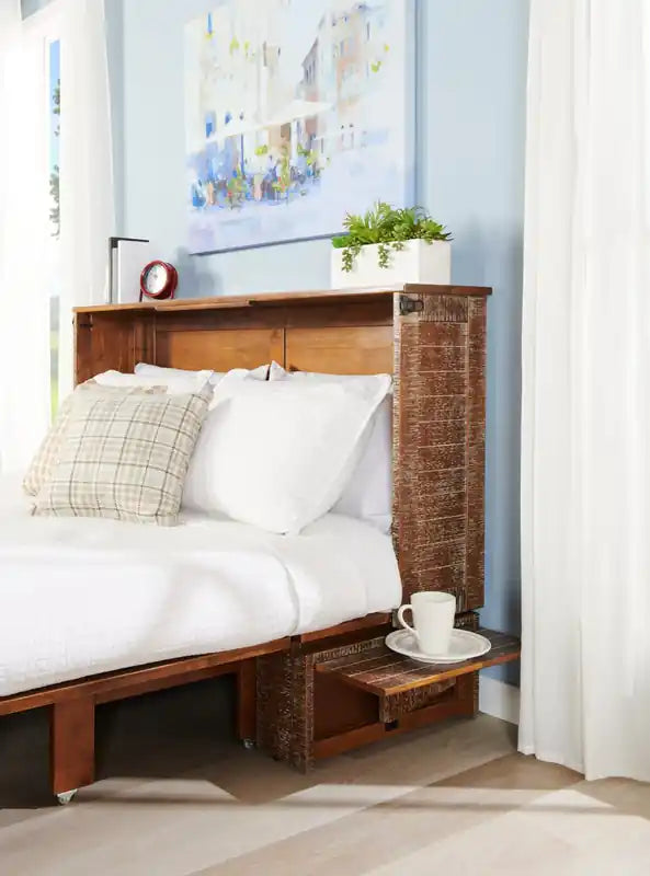 Lit-coffre Parker avec matelas en mousse à mémoire de forme, brun patiné