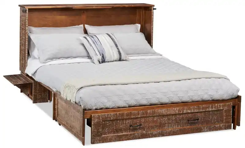 Lit-coffre Parker avec matelas en mousse à mémoire de forme, brun patiné