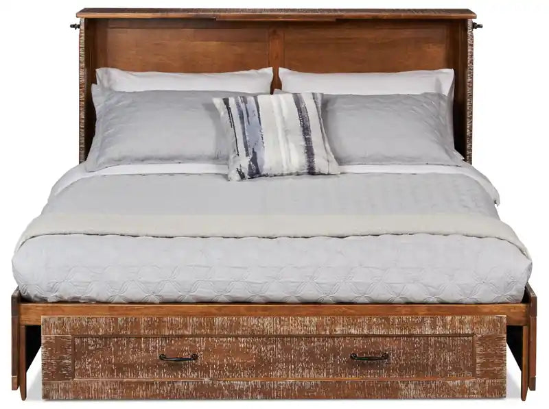 Lit-coffre Parker avec matelas en mousse à mémoire de forme, brun patiné