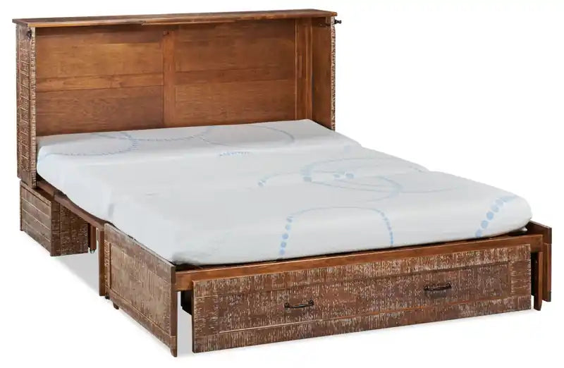 Lit-coffre Parker avec matelas en mousse à mémoire de forme, brun patiné