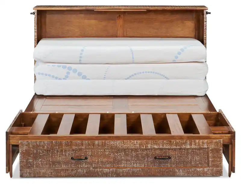 Lit-coffre Parker avec matelas en mousse à mémoire de forme, brun patiné