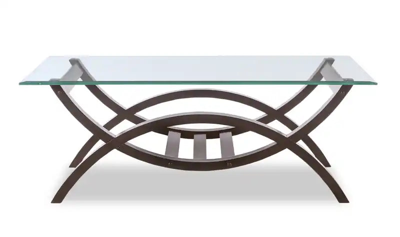 48 Table basse moderne avec plateau en verre - Verre avec pieds finition espresso