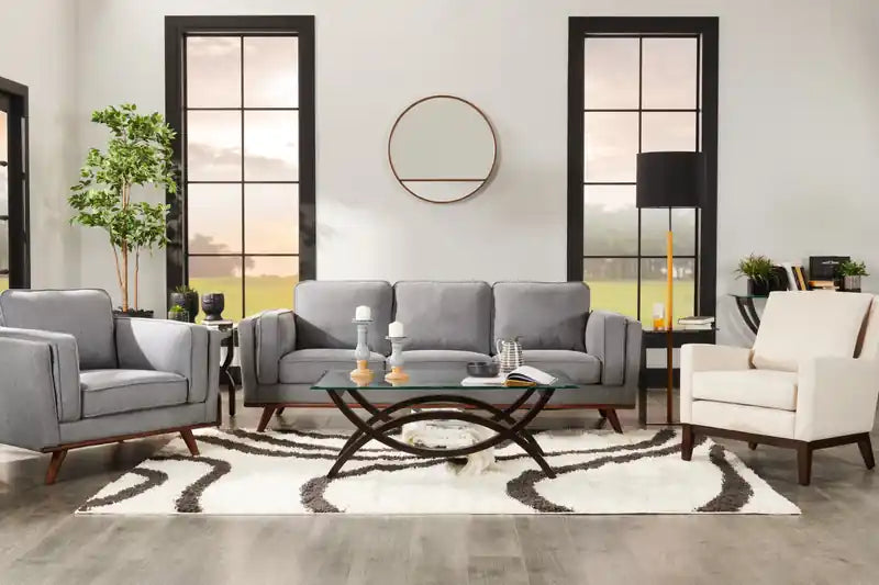 48 Table basse moderne avec plateau en verre - Verre avec pieds finition espresso