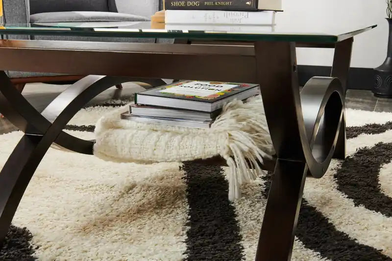 48 Table basse moderne avec plateau en verre - Verre avec pieds finition espresso