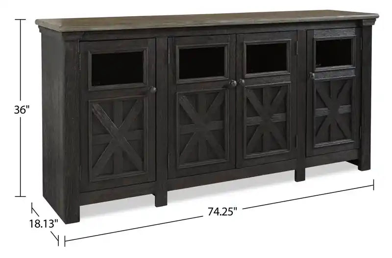 Meuble TV traditionnel de 74 po avec rangement et passe-câbles pour téléviseurs jusqu'à 85 po - Gris noir
