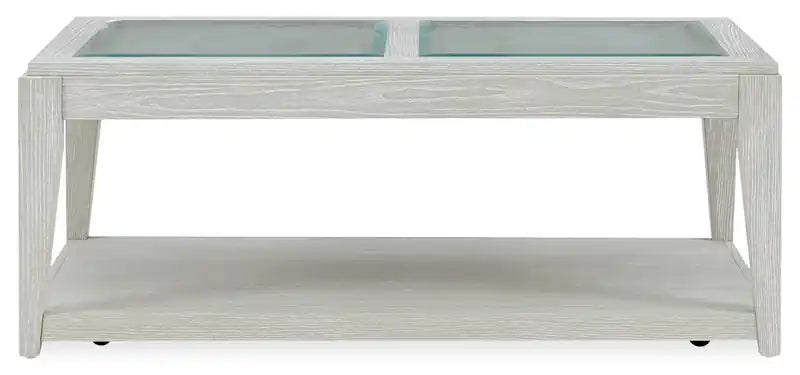 Table Basse 48 po en Bois Massif avec Étagère et Roulettes – Sable