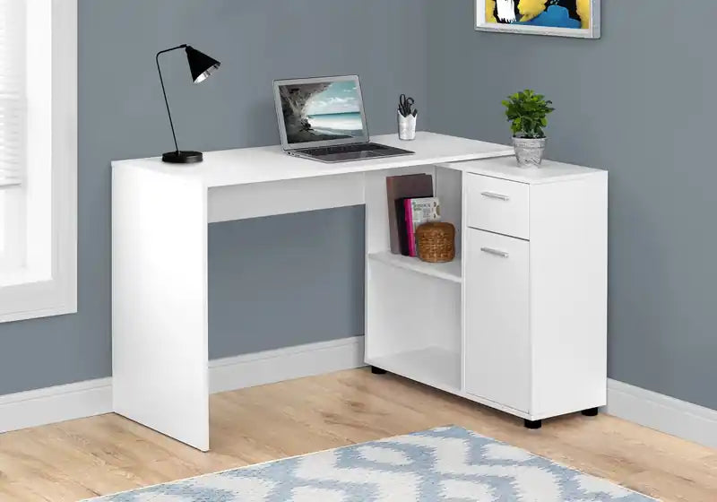 Bureau d'angle de 117 cm avec casiers, tiroir et meuble de rangement